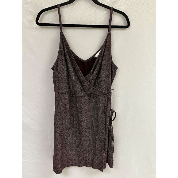 H&M Basics Womens Burgundy White Dots Sleeveless Wrap Mini Dress Size L - Picture 3 of 6